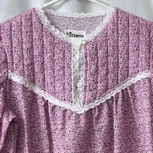 SWEET Vintage Kittens by Katz Pink Floral Cottagecore Nightgown Made in USA NEW - Picture 3 of 11